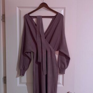 Elegant Mauve Long Sleeve Dress